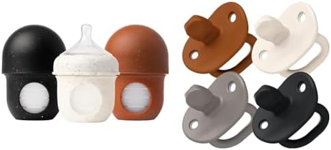 Многоразовые силиконовые детские бутылочки Boon NURSH со складным силиконовым чехлом Design-Everyday Baby Essen & JEWL Биометрическая силиконовая соска для младенцев — 0+ месяцев — нейтральный Boon