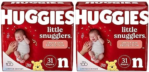 Детские подгузники Huggies Little Snugglers, размер для новорожденных (до 10 фунтов), 31 карат, подгузники для новорожденных (2 шт. в упаковке) Huggies