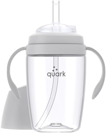 Чашка-поилка Quark BuubiBottle для малышей с ручками и соломинкой-переходником. Чашки-поилки для детей — легко чистится, широкое горлышко, можно мыть в посудомоечной машине — не содержит бисфенола А, ПВХ, токсинов — 8 унций, серый Quark