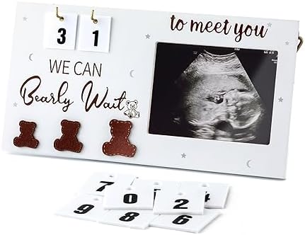 PEUTIER Pregnancy Picture Frame, 9.5x5 Inch Ultrasound Picture Frames with Countdown Baby Announcements Ideas Cute Meaningful Picture Frames First Time Mom Pregnancy Announcement PEUTIER