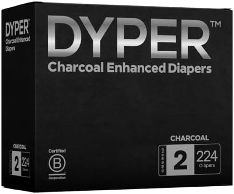 Подгузники DYPER Charcoal увеличенного размера 2 | Детские подгузники из растительных* и экологически чистых материалов | Дневные и ночные подгузники | Одноразовые подгузники для чувствительной кожи | Вискоза из бамбуковых подгузников - 224 шт. DYPER