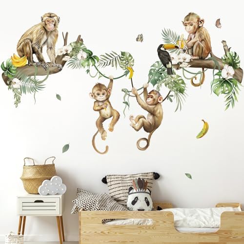 decalmile Jungle Animals Tree Wall Decals Elephant Giraffe Lion Safari Wall Stickers Baby Nursery Kids Bedroom Living Room Wall Decor Decalmile