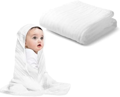 Детские полотенца с капюшоном для младенцев и малышей, муслиновое детское банное полотенце, мягкое и впитывающее, для мальчиков и девочек (белый, 2 шт.) Arnzion