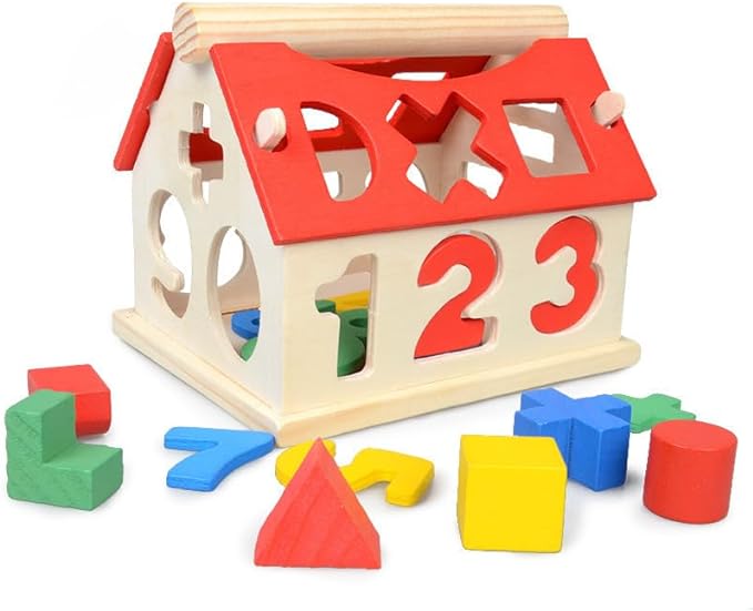 Деревянная игрушка-сарай для сортировки с откидной крышей и ручкой, деревянные игровые элементы на ферме, обучающие игрушки для сортировки и штабелирования форм для малышей. FEISCS