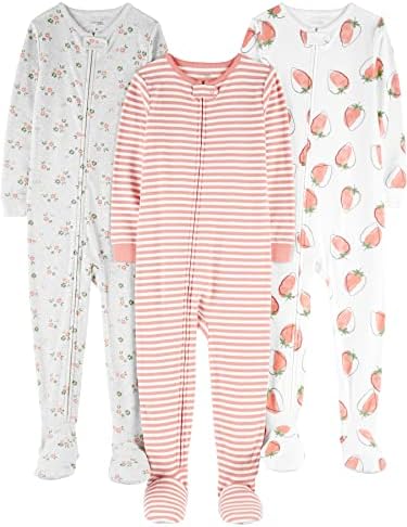 Simple Joys by Carter's Toddlers and Baby Girls' Snug-Fit Footed Cotton Pajamas, Pack of 3 Carter's