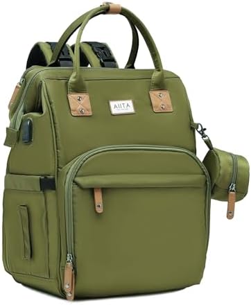 Рюкзак для подгузников, многофункциональная сумка для подгузников с пеленальной подушкой, детские сумки для подгузников для мальчиков и девочек, стильный дорожный рюкзак большой вместимости для мам и пап, подарки для детского душа, унисекс — зеленый авокадо AIITA
