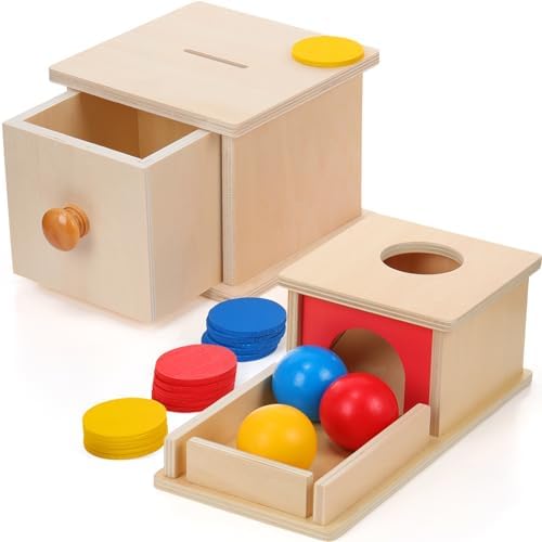2 комплекта, коробка для монет Монтессори для малышей, игрушки Монтессори, коробка для постоянства предметов с 3 шариками, деревянные шарики, игрушки-капли, развивающие игрушки для малышей, школа обучения Syhood