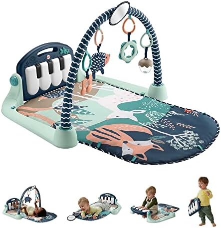 Детский игровой коврик Fisher-Price Deluxe Kick & Play Piano Gym и маракасы с обучающим контентом Smart Stages, 5 соединяемыми игрушками и 2 мягкими погремушками Fisher-Price Baby