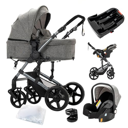 2 in 1 Baby Stroller with Bassinet Reversible Portable Standard Baby Stroller Convertible Pushchair Infant Buggy Baby Carriage Foldable High Landscape Pram for Toddler Newborn (2USV9-BG) Suttonbebe