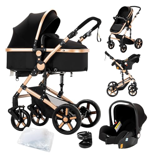 2 in 1 Baby Stroller with Bassinet Reversible Portable Standard Baby Stroller Convertible Pushchair Infant Buggy Baby Carriage Foldable High Landscape Pram for Toddler Newborn (2USV9-BG) Suttonbebe