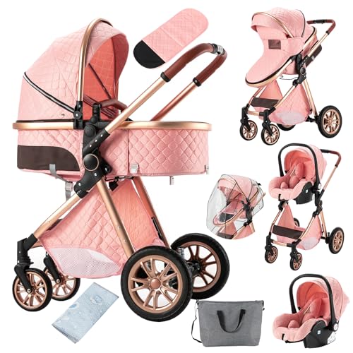 2 in 1 Baby Stroller with Bassinet Reversible Portable Standard Baby Stroller Convertible Pushchair Infant Buggy Baby Carriage Foldable High Landscape Pram for Toddler Newborn (2USV9-BG) Suttonbebe