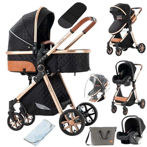 2 in 1 Baby Stroller with Bassinet Reversible Portable Standard Baby Stroller Convertible Pushchair Infant Buggy Baby Carriage Foldable High Landscape Pram for Toddler Newborn (2USV9-BG) Suttonbebe