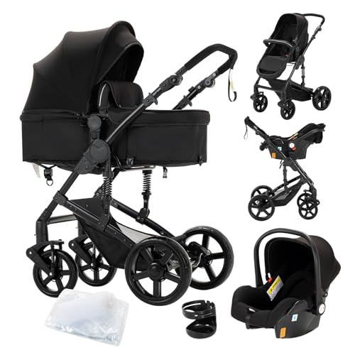 2 in 1 Baby Stroller with Bassinet Reversible Portable Standard Baby Stroller Convertible Pushchair Infant Buggy Baby Carriage Foldable High Landscape Pram for Toddler Newborn (2USV9-BG) Suttonbebe