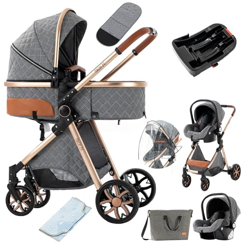 2 in 1 Baby Stroller with Bassinet Reversible Portable Standard Baby Stroller Convertible Pushchair Infant Buggy Baby Carriage Foldable High Landscape Pram for Toddler Newborn (2USV9-BG) Suttonbebe