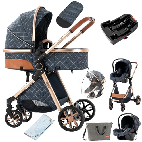 2 in 1 Baby Stroller with Bassinet Reversible Portable Standard Baby Stroller Convertible Pushchair Infant Buggy Baby Carriage Foldable High Landscape Pram for Toddler Newborn (2USV9-BG) Suttonbebe