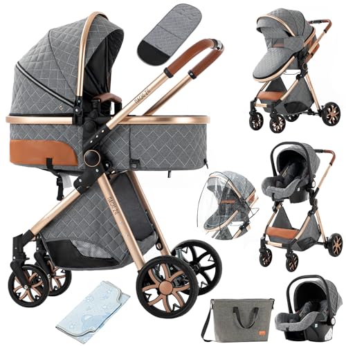 2 in 1 Baby Stroller with Bassinet Reversible Portable Standard Baby Stroller Convertible Pushchair Infant Buggy Baby Carriage Foldable High Landscape Pram for Toddler Newborn (2USV9-BG) Suttonbebe