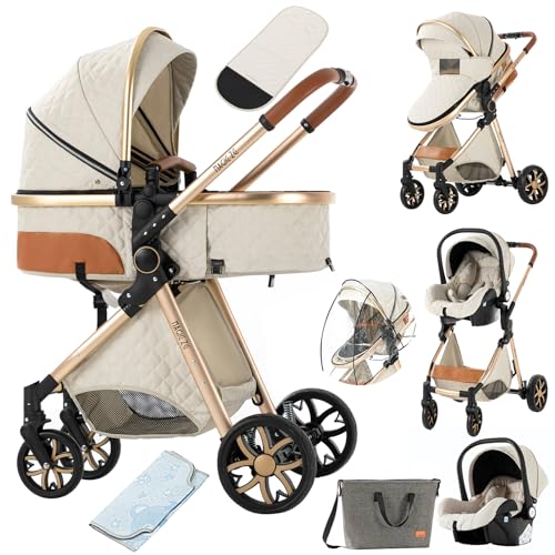 2 in 1 Baby Stroller with Bassinet Reversible Portable Standard Baby Stroller Convertible Pushchair Infant Buggy Baby Carriage Foldable High Landscape Pram for Toddler Newborn (2USV9-BG) Suttonbebe