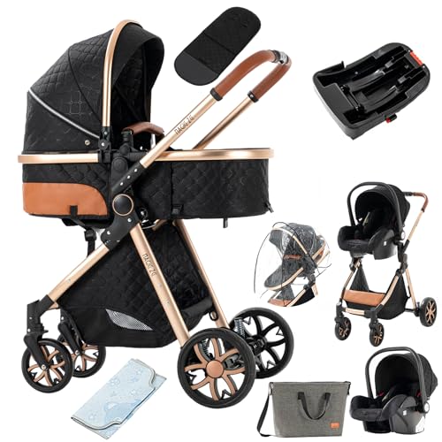 2 in 1 Baby Stroller with Bassinet Reversible Portable Standard Baby Stroller Convertible Pushchair Infant Buggy Baby Carriage Foldable High Landscape Pram for Toddler Newborn (2USV9-BG) Suttonbebe