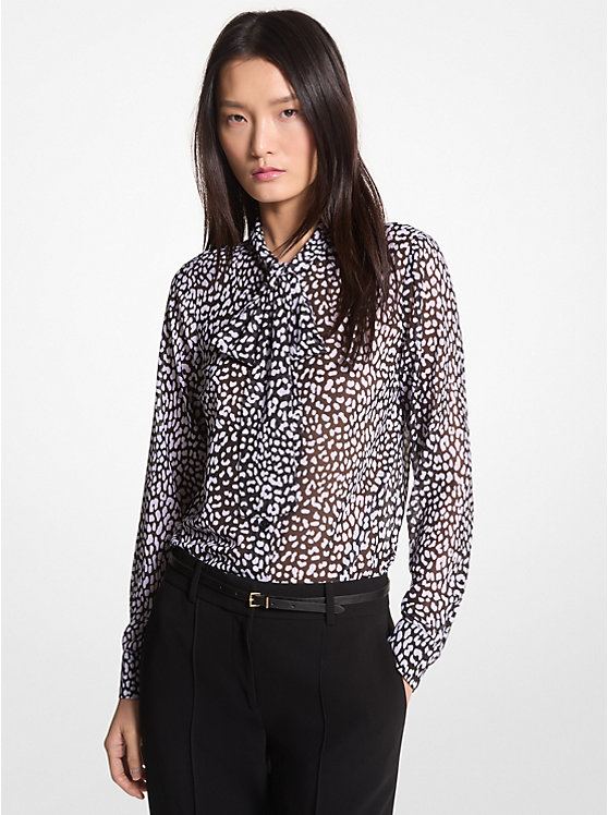 Блузка из жоржетта с графичным леопардовым принтом и завязками на воротнике Michael Kors