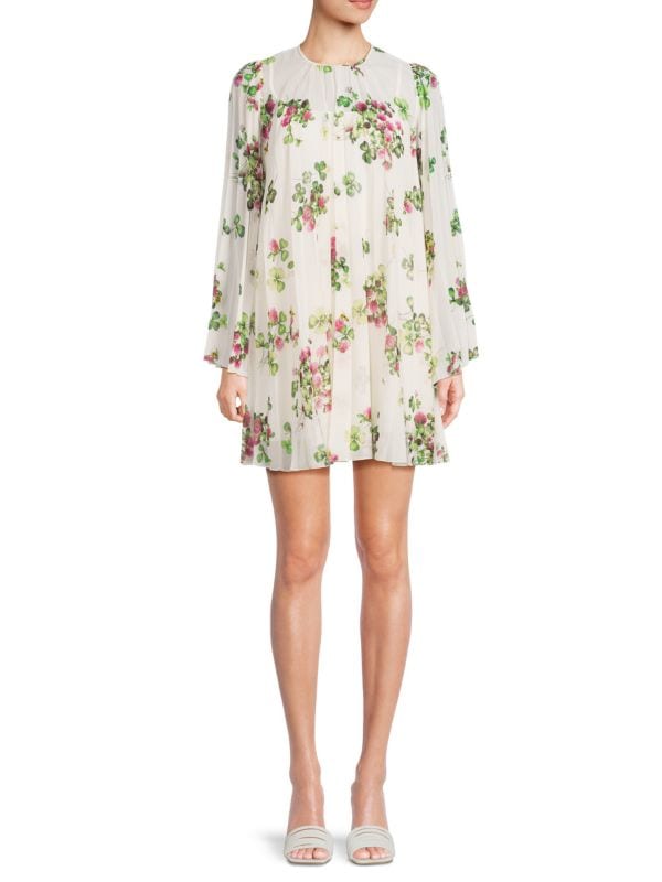Плиссированное мини-платье с цветочным принтом REDValentino