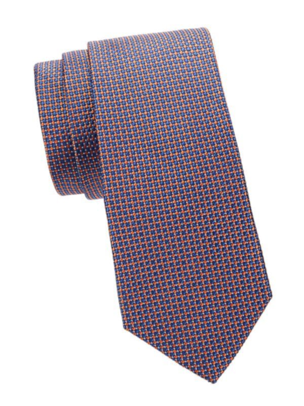 Шелковый жаккардовый галстук в клетку с бриллиантами Saks Fifth Avenue