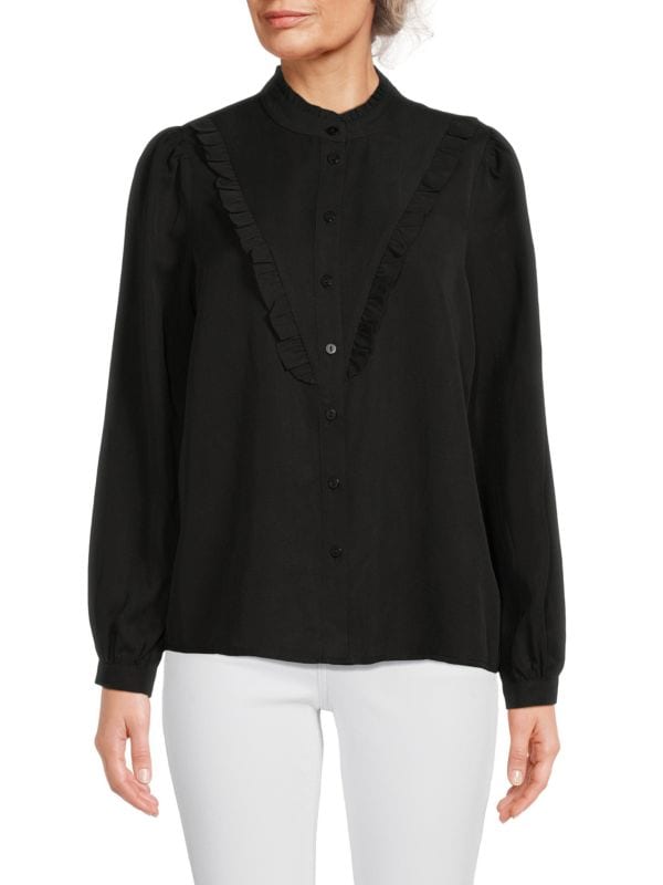 Блуза из тенселя с рюшами Saks Fifth Avenue