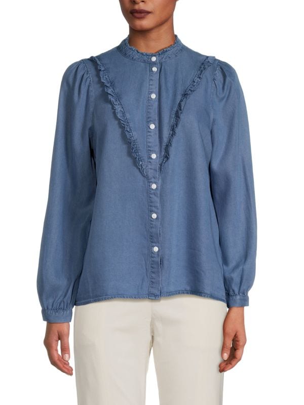 Блуза из тенселя с рюшами Saks Fifth Avenue