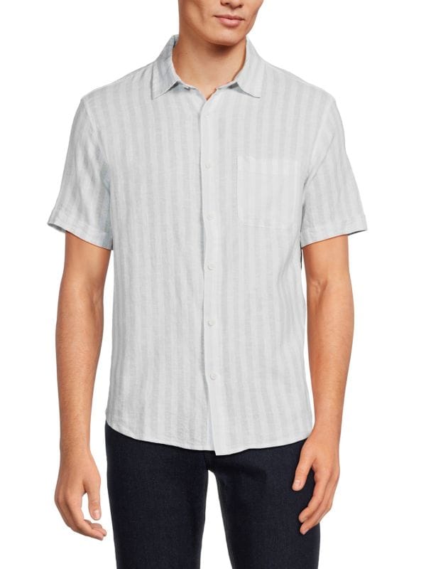 Полосатая рубашка из смесового льна Saks Fifth Avenue