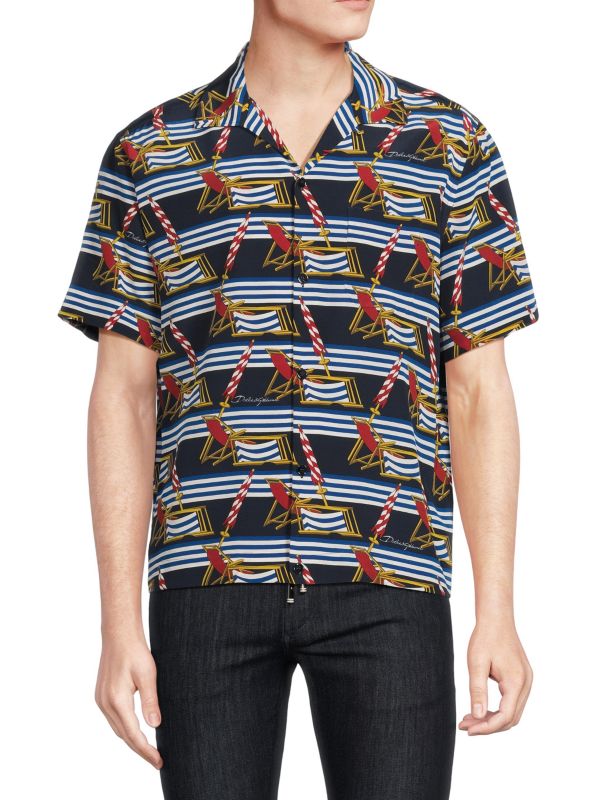 Шелковая рубашка в морскую полоску на пуговицах Dolce & Gabbana