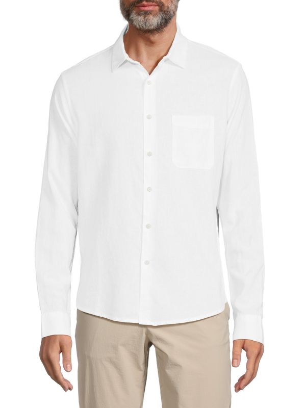 Рубашка на пуговицах из смесового льна Saks Fifth Avenue