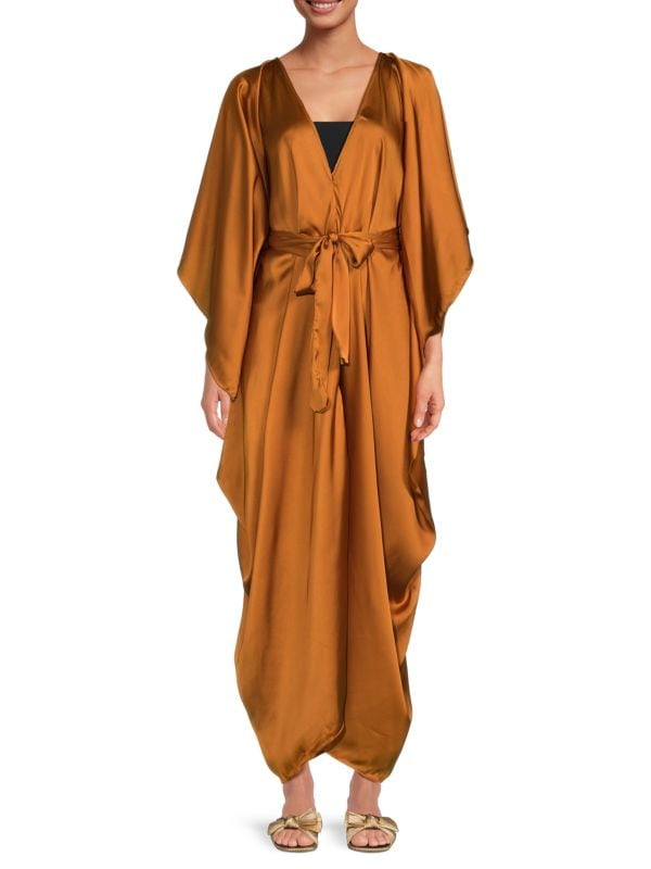 Атласное платье-кафтан макси с завязками спереди Saachi