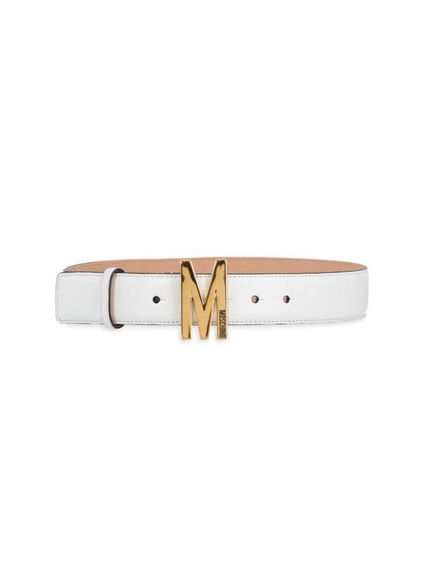 Тонкий кожаный ремень с логотипом Moschino