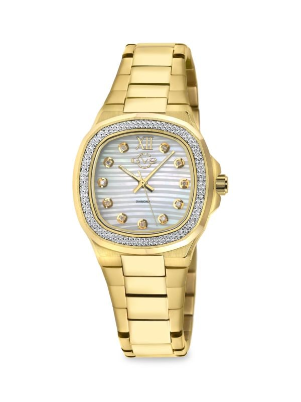 Часы Potente, 33 мм, золотистый цвет, нержавеющая сталь и бриллиантовый браслет 0,13 TCW GV2