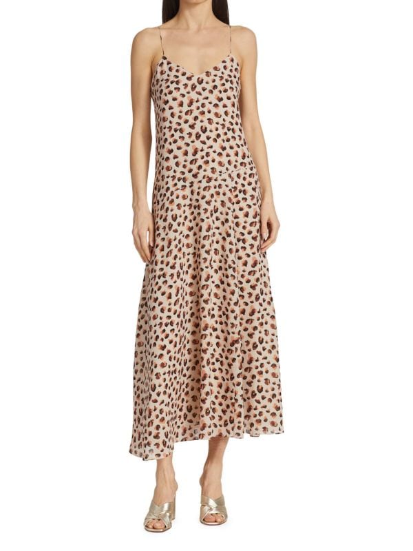 Шелковое платье-комбинация с леопардовым принтом Flora Theory