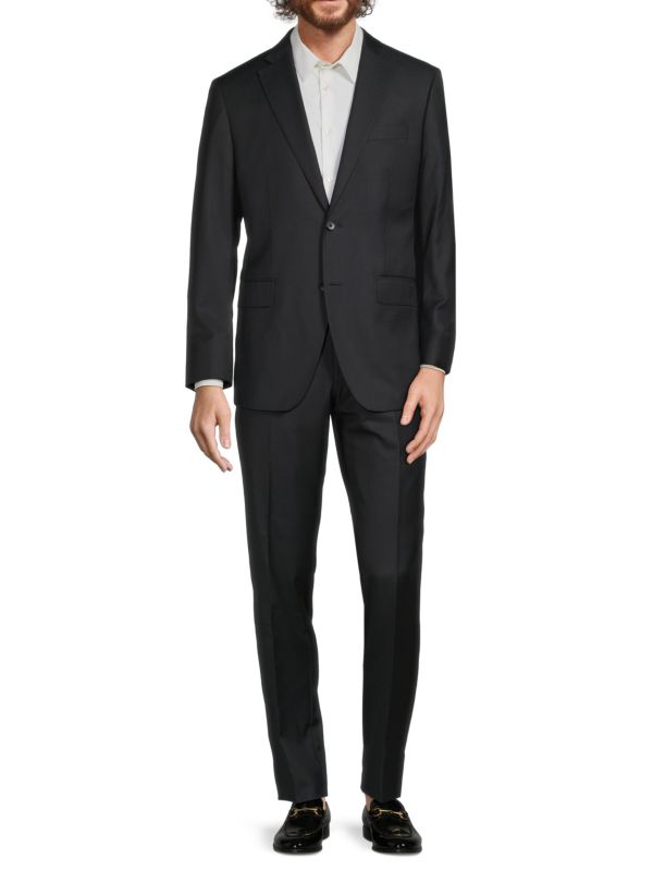 Полосатый шерстяной костюм современного кроя Saks Fifth Avenue