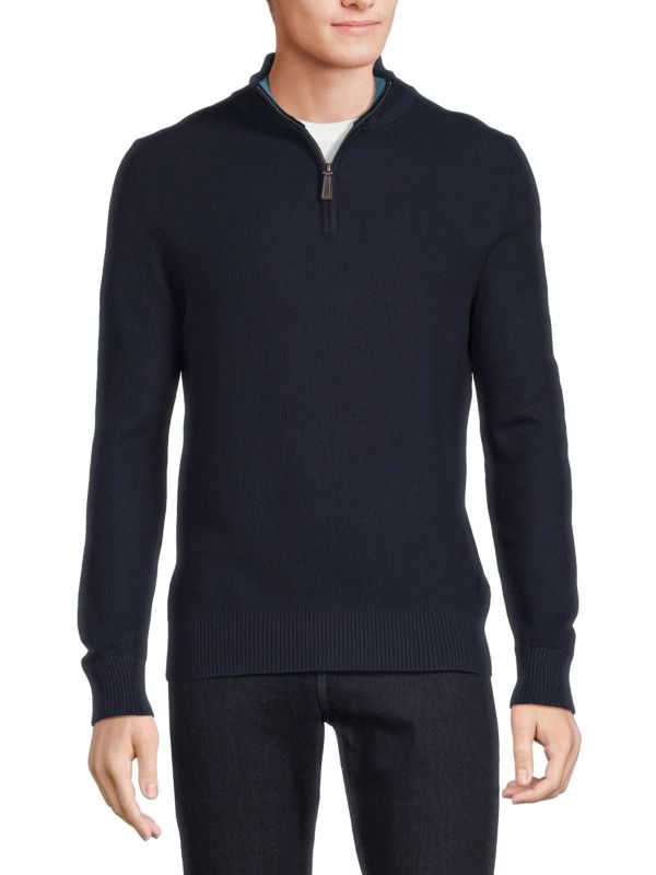 Вафельный вязаный свитер с четвертью молнией Saks Fifth Avenue