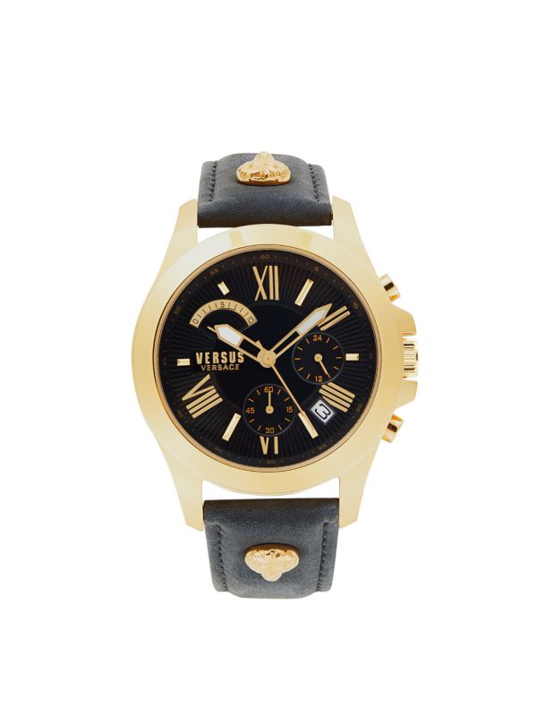Часы с хронографом из нержавеющей стали и кожаным ремешком IP Goldtone, 44 мм Versus Versace