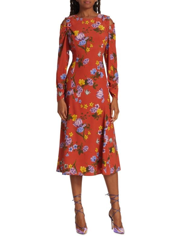 Платье миди из смесового шелка Holland с цветочным принтом Elie Tahari