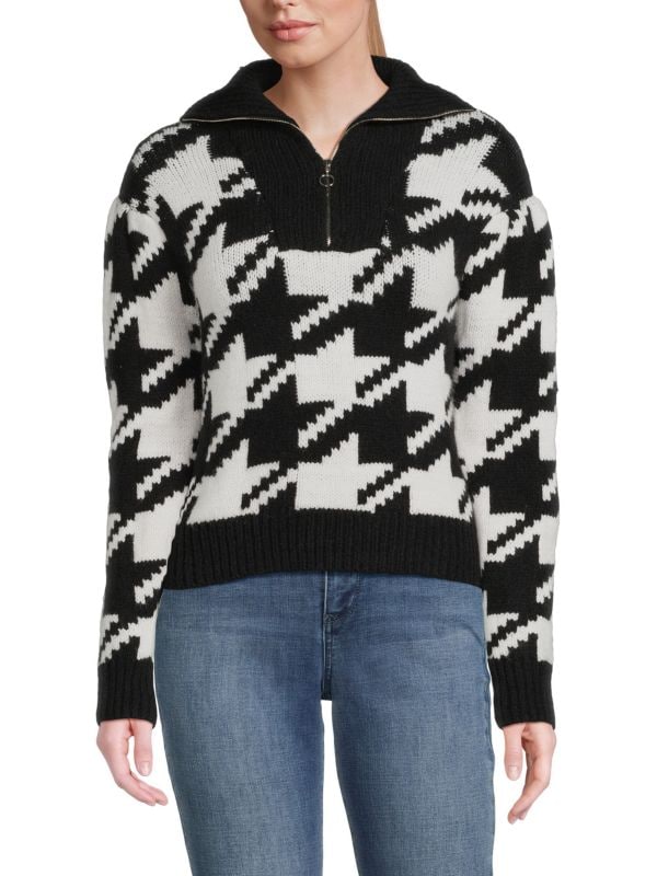 Houndstooth Quarter Zip Sweater FOR THE REPUBLIC