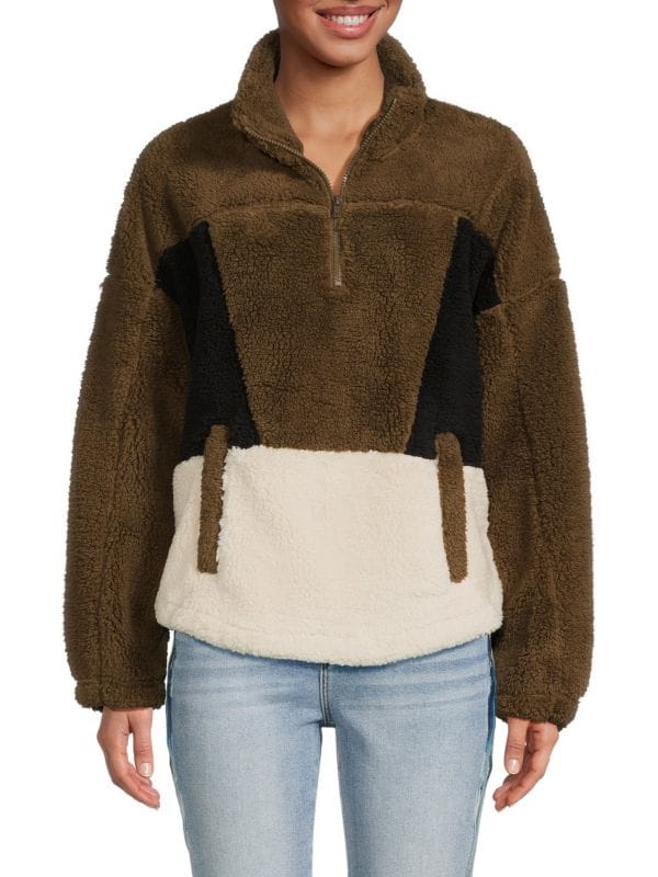 Пуловер на молнии Arise из искусственной овчины с цветными блоками Sage
