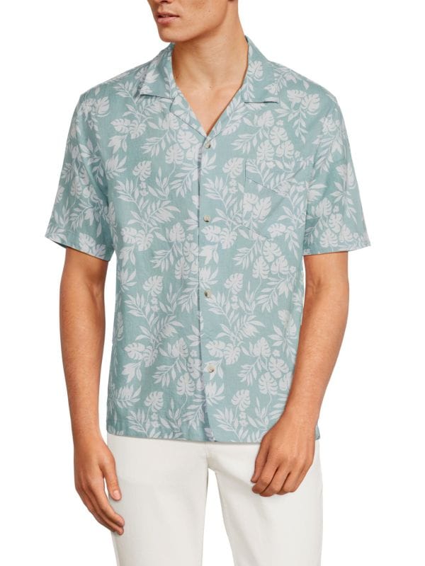 Рубашка Camp из льняной смеси с цветочным принтом Saks Fifth Avenue