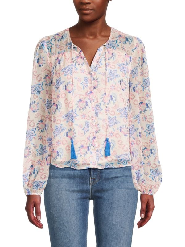 Блуза с цветочной кисточкой и вырезом в виде замочной скважины ALLISON NEW YORK