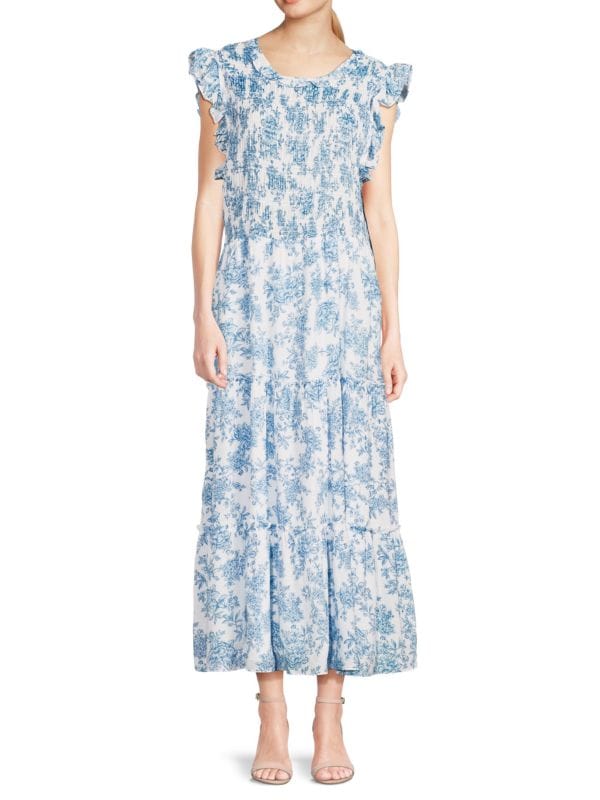 Многоярусное платье-миди с принтом Saks Fifth Avenue