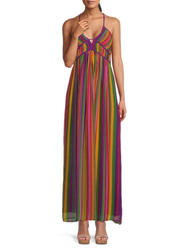 Платье макси из смесового шелка в разноцветную полоску Romane Ba&sh