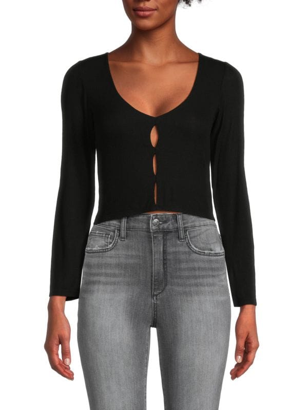 Ribbed Cut Out Cropped Top Michael Lauren