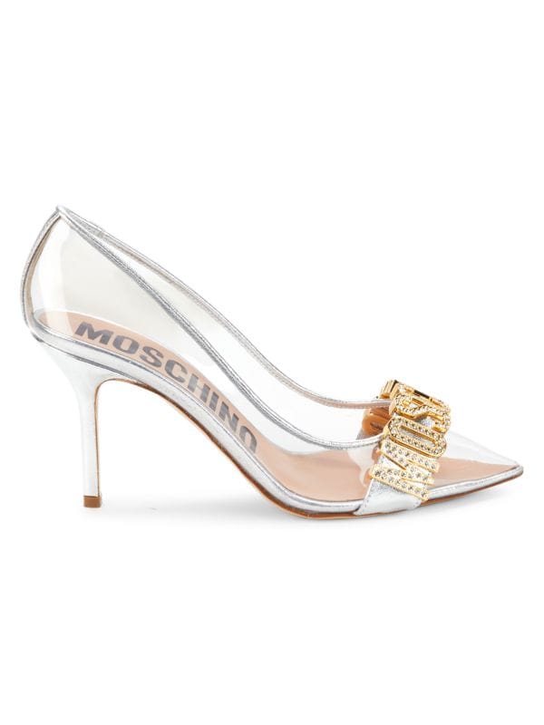 Прозрачные туфли с декорированным логотипом Moschino Couture