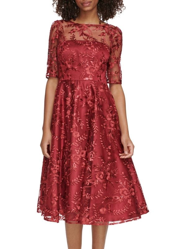 Праздничное кружевное платье миди с вышивкой Eliza J