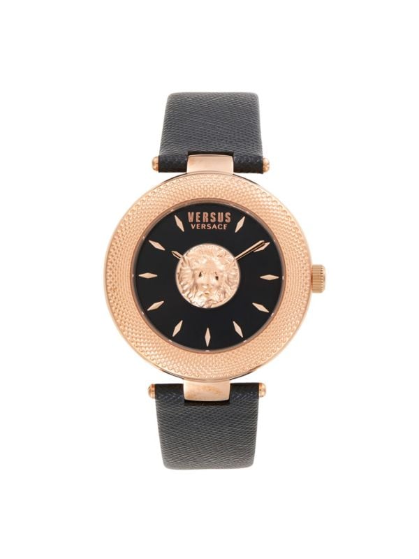 Аналоговые часы с кожаным ремешком из нержавеющей стали, корпус 40 мм, розовое золото с IP-адресом Versus Versace