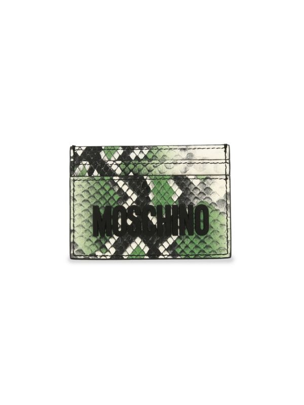 Кожаный футляр для карт со змеиным принтом и логотипом Moschino