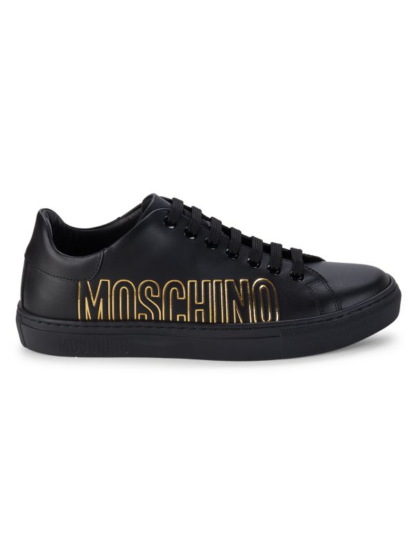 Кожаные кроссовки с металлизированным логотипом Moschino Couture